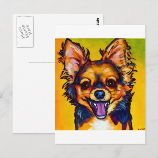 Chihuahua (langwerpige coating) briefkaart (Voorkant / Achterkant)