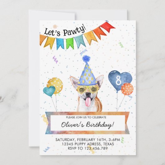 Chihuahua Lets Pawty Dog Birthday Party Kaart (Voorkant)