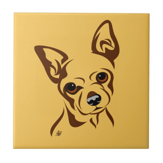 Chihuahua Lijn Portret Tegeltje (Voorkant)