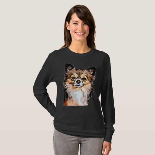 Chihuahua Long Coat Tri Color T-shirt (Voorkant volledig)