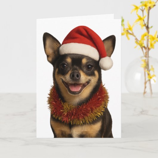 Chihuahua looking cheeky Santa hat Christmas card Kaart (Gele Bloem)