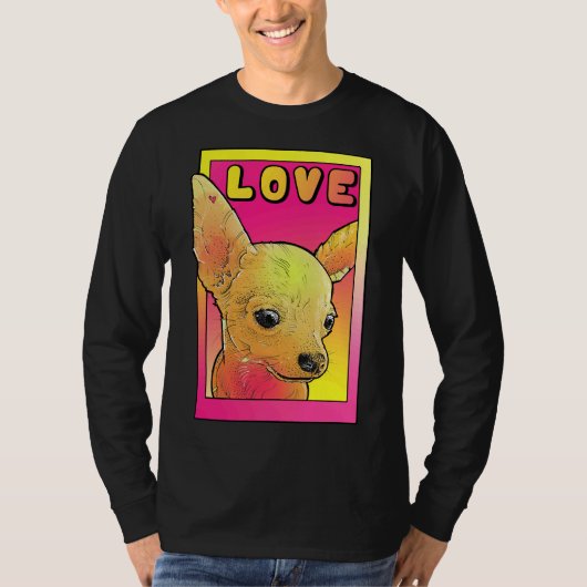 Chihuahua Love Pink and Yellow Pop Art T-shirt (Voorkant)