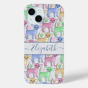 Chihuahua Lover Kleurrijk Patroon Naam toevoegen iPhone 15 Case