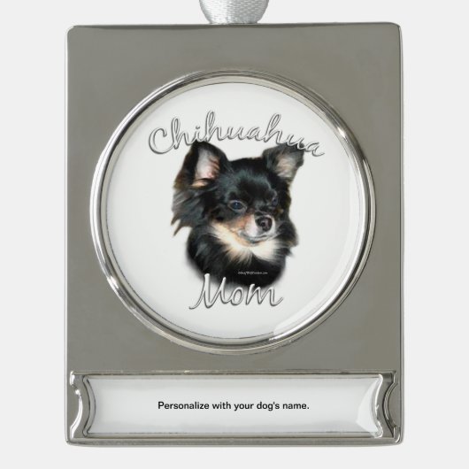Chihuahua Ma 2 Verzilverd Banner Ornament (Voorkant)