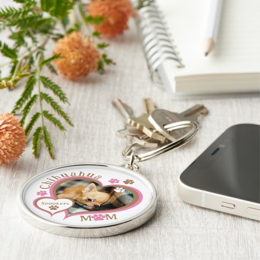 Chihuahua mam gepersonaliseerde naam en foto sleutelhanger (Zijkant)
