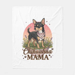 Chihuahua Mama Hond Roze Bloemen Bandana_1 Fleece Deken