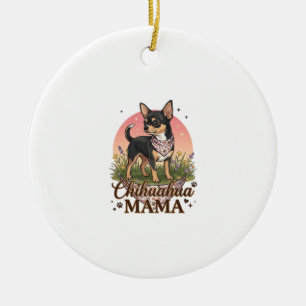 Chihuahua Mama Hond Roze Bloemen Bandana_1 Keramisch Ornament