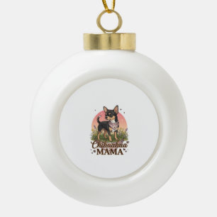 Chihuahua Mama Hond Roze Bloemen Bandana_1 Keramische Bal Ornament