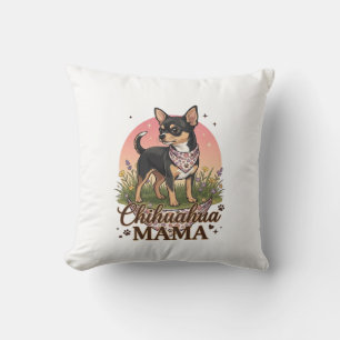 Chihuahua Mama Hond Roze Bloemen Bandana_1 Kussen