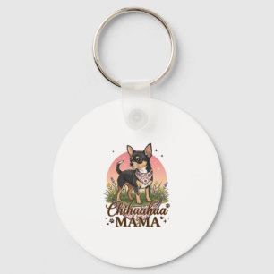Chihuahua Mama Hond Roze Bloemen Bandana_1 Sleutelhanger