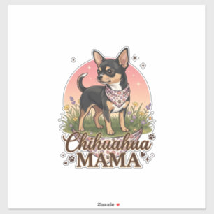 Chihuahua Mama Hond Roze Bloemen Bandana_1 Sticker