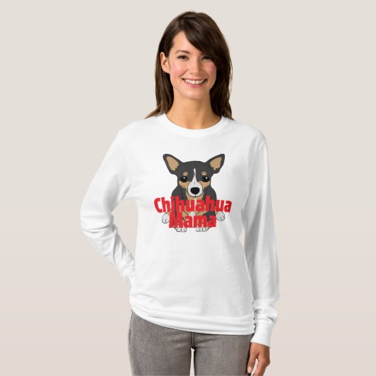 Chihuahua Mama Schattige Zwart Tan T-shirt (Voorkant volledig)
