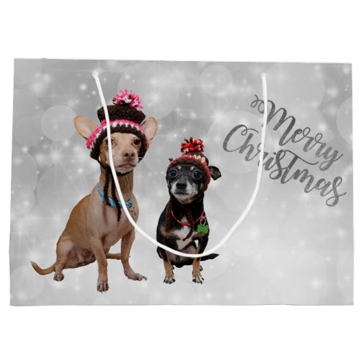 Chihuahua Merry Kerstmis Large Cadeautasje (Achterkant)