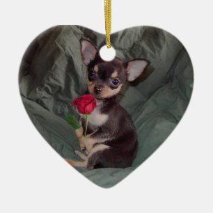 Chihuahua MerryRose die een Roos-sieraar houdt Keramisch Ornament
