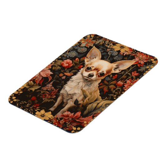 Chihuahua met bloemen in de stijl van William Morr Magneet (Linkerzijde)