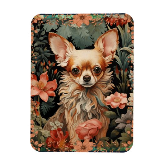 Chihuahua met bloemen in de stijl van William Morr Magneet (Verticaal)