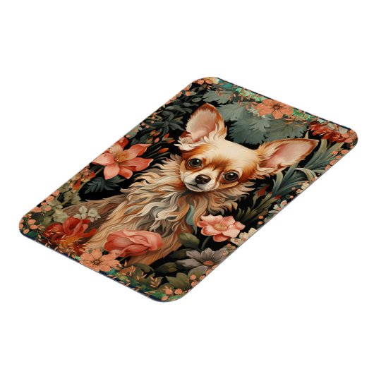 Chihuahua met bloemen in de stijl van William Morr Magneet (Linkerzijde)