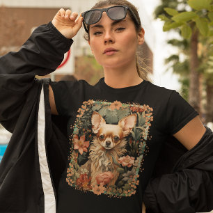 Chihuahua met bloemen in de stijl van William Morr T-shirt