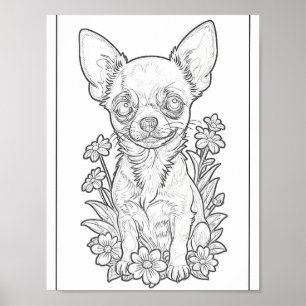 Chihuahua met bloemen kleurplaat Poster