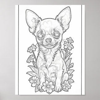 Chihuahua met bloemen kleurplaat Poster