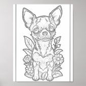 Chihuahua met Daisy Flowers Kleurplaat Poster (Voorkant)