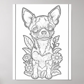 Chihuahua met Daisy Flowers Kleurplaat Poster