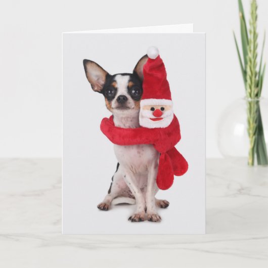 Chihuahua met de pop van de Kerstman Feestdagen Kaart (Voorkant)