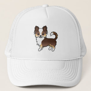 Chihuahua met driekleurige chocolade vacht cartoon trucker pet