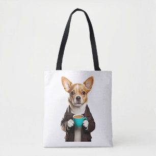 Chihuahua met een kopje koffie tote bag