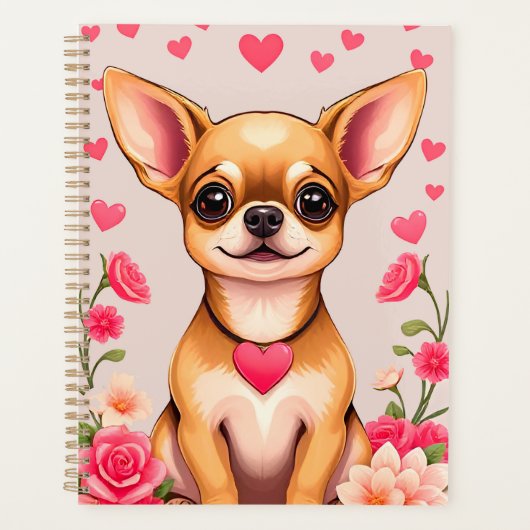 Chihuahua met Hart Motief en Bloem Elementen Planner (Voorkant)
