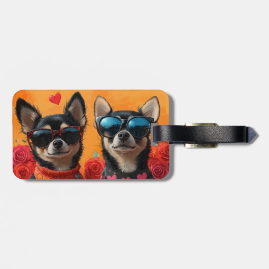 Chihuahua met hart Rozen Valentijnsdag Bagagelabel (Achterkant horizontaal)