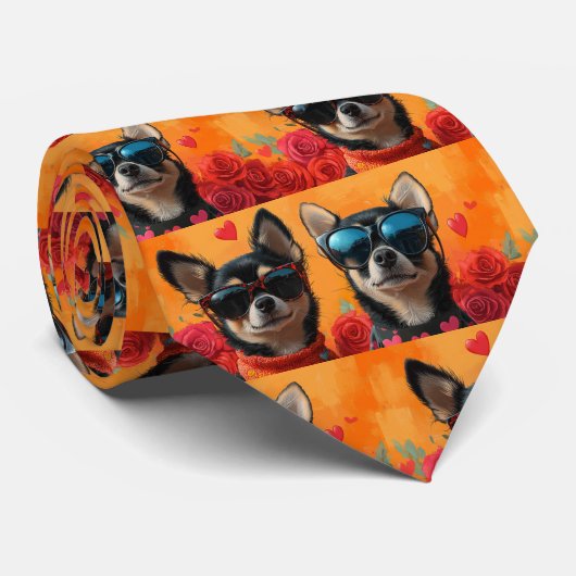 Chihuahua Met Hartrozen Valentijnsdag Stropdas (Opgerold)