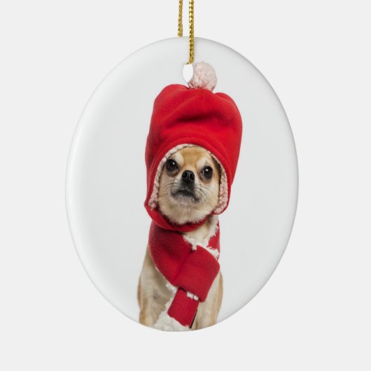 Chihuahua met kerstcadeau en Pet Keramisch Ornament (Rechts)