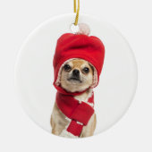 Chihuahua met kerstcadeau en Pet Keramisch Ornament (Voorkant)