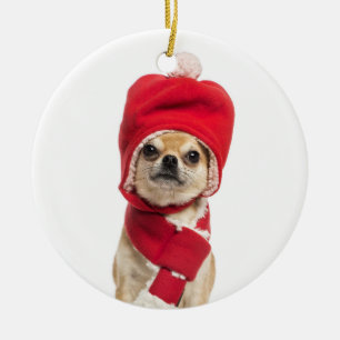 Chihuahua met kerstcadeau en Pet Keramisch Ornament