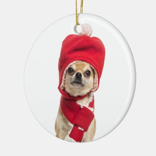 Chihuahua met kerstcadeau en Pet Keramisch Ornament (Links)