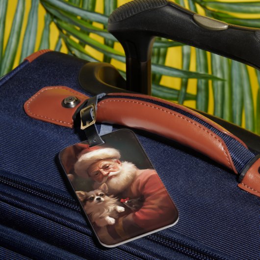 Chihuahua met Kerstman feestelijke Kerstmis Bagagelabel (Voorkant Insitu 1)