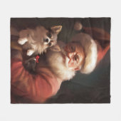 Chihuahua met Kerstman feestelijke Kerstmis Fleece Deken (Voorkant (Horizontaal))
