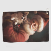 Chihuahua met Kerstman feestelijke Kerstmis Golfhanddoek (Horizontaal)