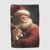 Chihuahua met Kerstman feestelijke Kerstmis Golfhanddoek (Voorkant)