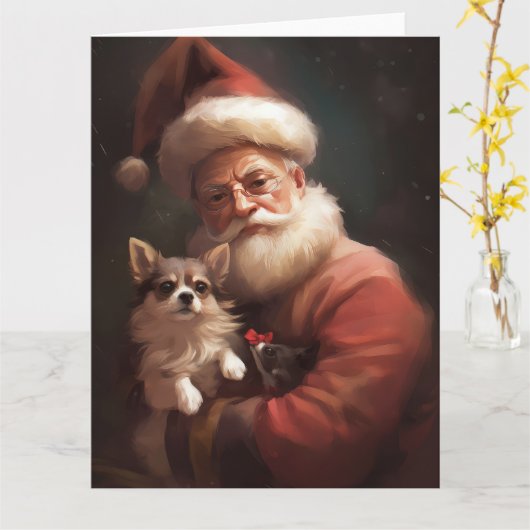 Chihuahua met Kerstman feestelijke Kerstmis Kaart (Gele Bloem)