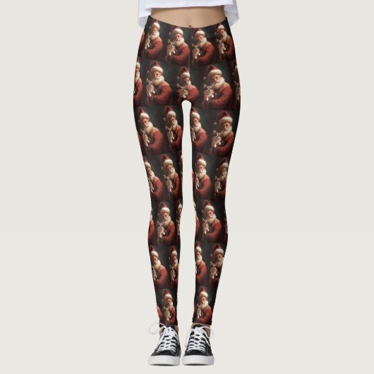 Chihuahua met Kerstman feestelijke Kerstmis Leggings (Voorkant)