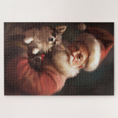 Chihuahua met Kerstman feestelijke Kerstmis Legpuzzel (Horizontaal)