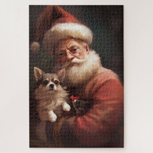 Chihuahua met Kerstman feestelijke Kerstmis Legpuzzel (Verticaal)