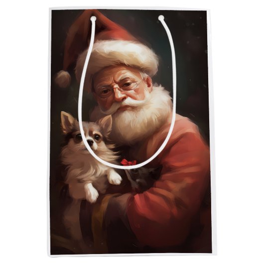 Chihuahua met Kerstman feestelijke Kerstmis Medium Cadeauzakje (Voorkant)
