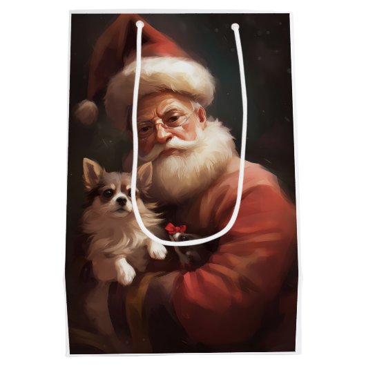 Chihuahua met Kerstman feestelijke Kerstmis Medium Cadeauzakje (Achterkant)