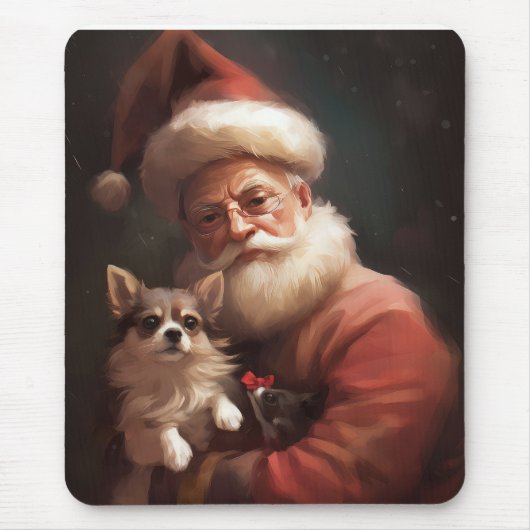 Chihuahua met Kerstman feestelijke Kerstmis Muismat (Voorkant)
