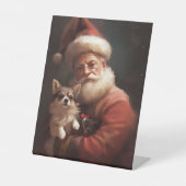 Chihuahua met Kerstman feestelijke Kerstmis Reclamebord Met Voetstuk (Voorkant)