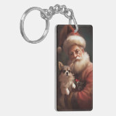 Chihuahua met Kerstman feestelijke Kerstmis Sleutelhanger (Voorkant Links)