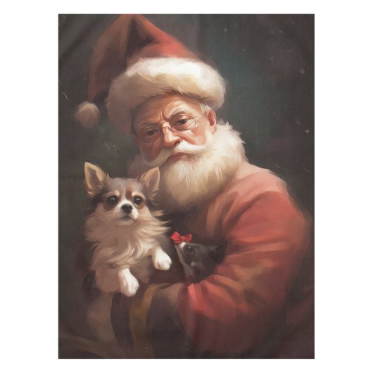 Chihuahua met Kerstman feestelijke Kerstmis Tafelkleed (Voorkant)